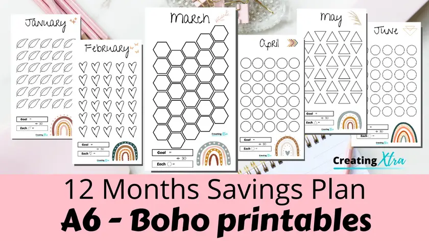 12 Months savings printables A6